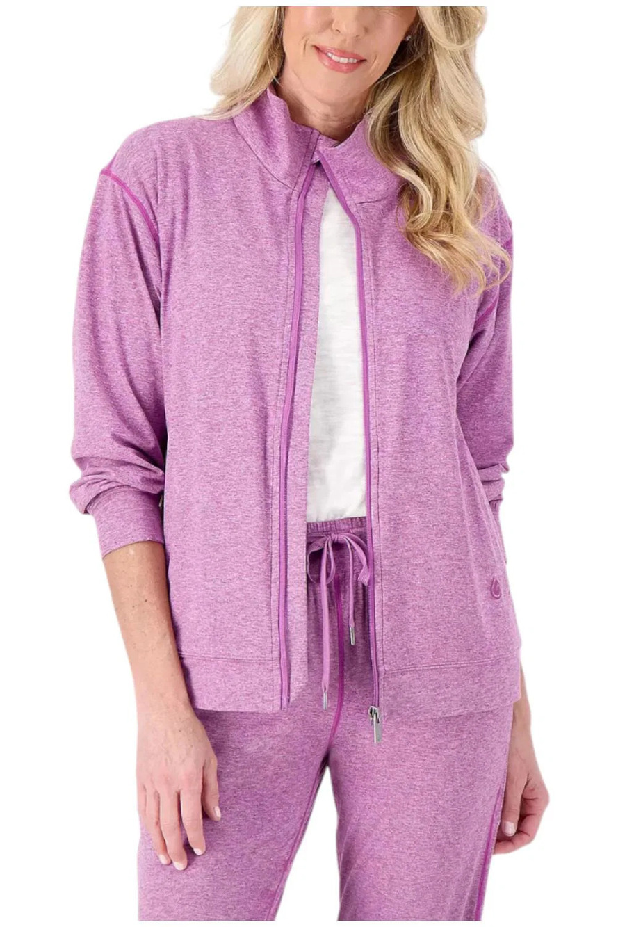 Gymwrap Women's Heathered Knit Zip-Up Jacket w/ Side Pockets Dahlia - Regular
